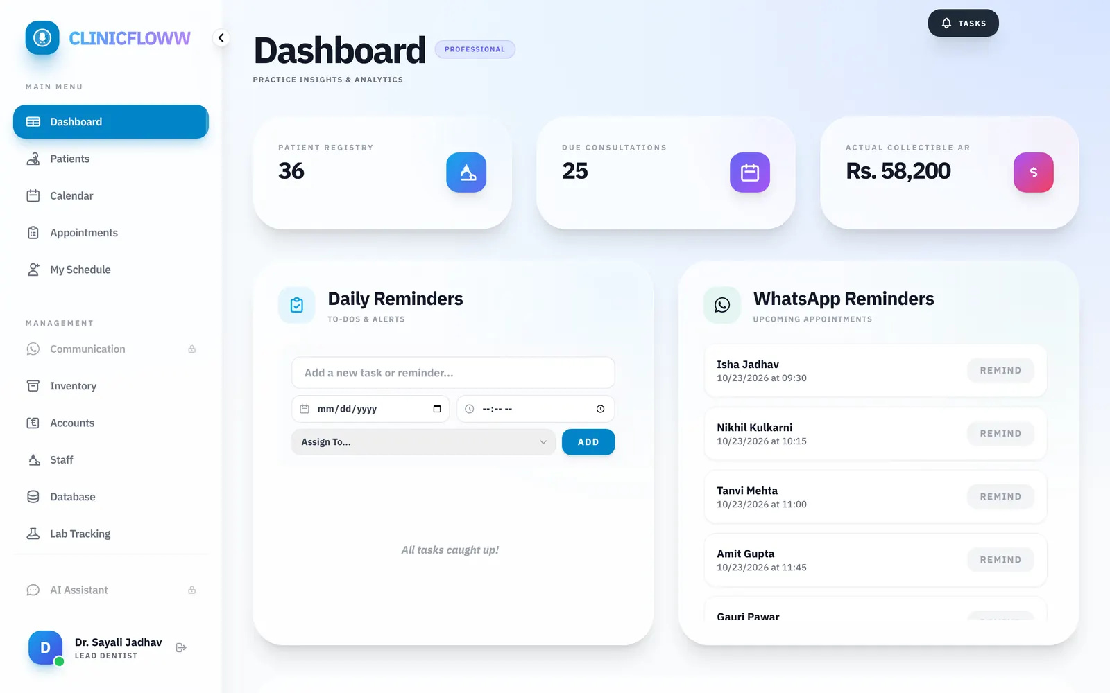 ClinicFloww dashboard on a laptop